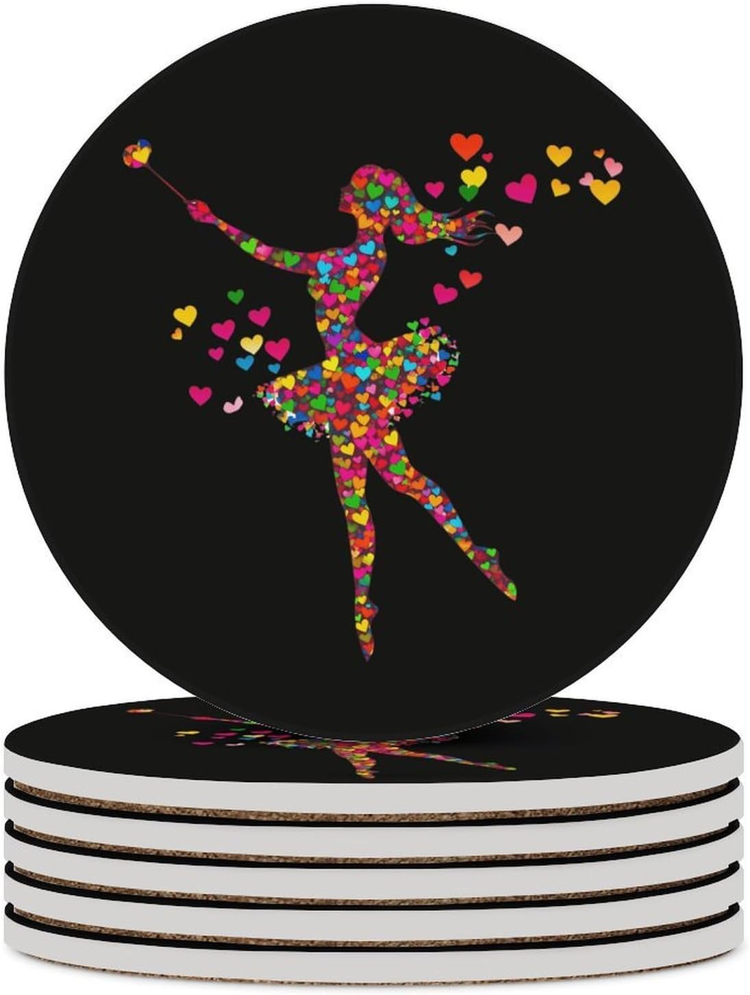 Baton Twirling Women Dancing Coasters for Drink Round Ceramic Coaster with Cork Base Home Decorative 6PCS