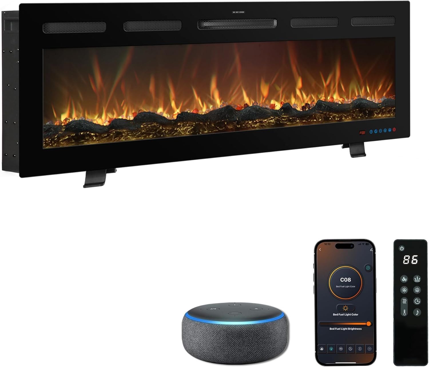 Chimenea Eléctrica Galaxy Pro New con WiFi y Sonido, para Pared, Empotrar o de Pie, 750/1500W, 13 Colores de Llama y Lecho de Combustible, 5 Niveles de Brillo, Termostato, Alexa y Google Home (183 cm) — view 4