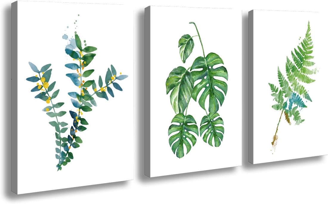 H72334 Canvas Wall Art Watercolor Green Leaf Canvas Painting Wall Art for Home Wall Decor