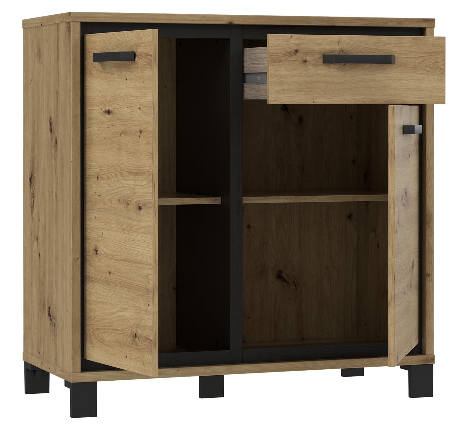 Forte TRONDHEIM Sideboard mit 1 Schublade und 2 Türen, Holzwerkstoff, Artisan Eiche/Schwarz Eiche, B x H x T: 91,4 x 91,2 x 41,5 cm