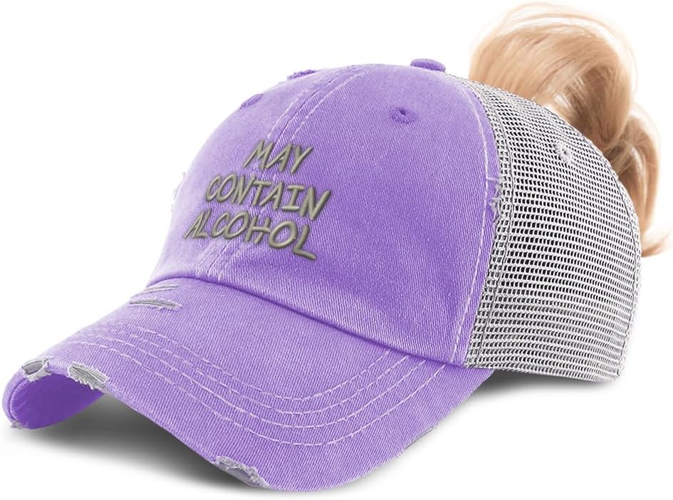 Speedy Pros Ponytail Cap Women's Baseball Cap Embroidered May Contain Alcohol Embroidery Cotton
