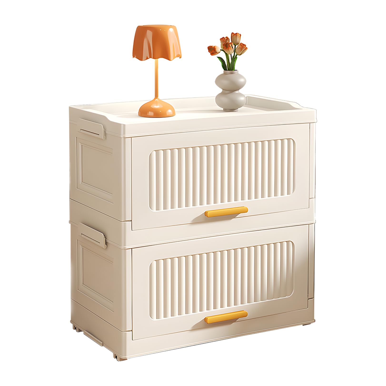 2 Ebenen Stapelbare Aufbewahrungsboxen, Faltbare Ordnungsboxen Mit Rädern, Haushalt Aufbewahrung Mehrschichtiger Schrank, Kunststoff-Aufbewahrungsbehälter Mit Deckel, Weiß