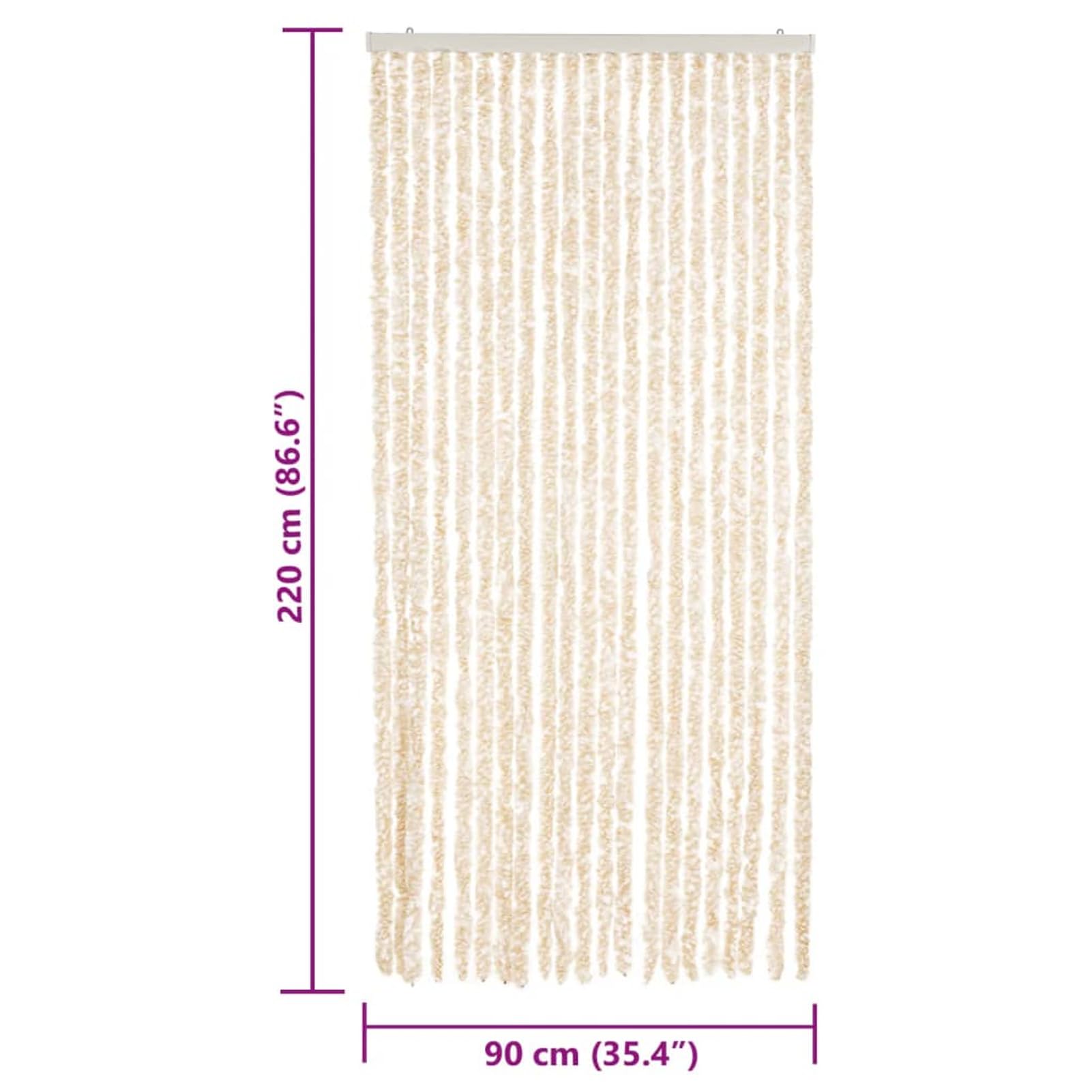 Tenda Antimosche Beige e Bianca 90x220 cm in Ciniglia,Tenda Antimosche per Finestre e Porte Leggera Resistente all'Acqua Silenziosa Zanzariera Antiisetti-377342