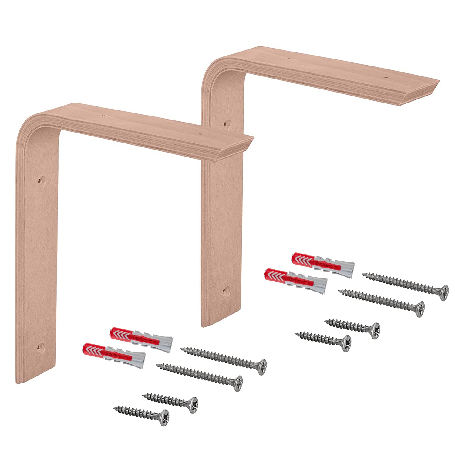 Gedotec Wooden Wall Console | 2 Pieces | Beech Shelf Bracket | 250 x 200 mm | COUNTRY | Solid Natural Wood Shelf Brackets | L-Shaped Bracket | Bookshelf Brackets Suitable for Bookcases