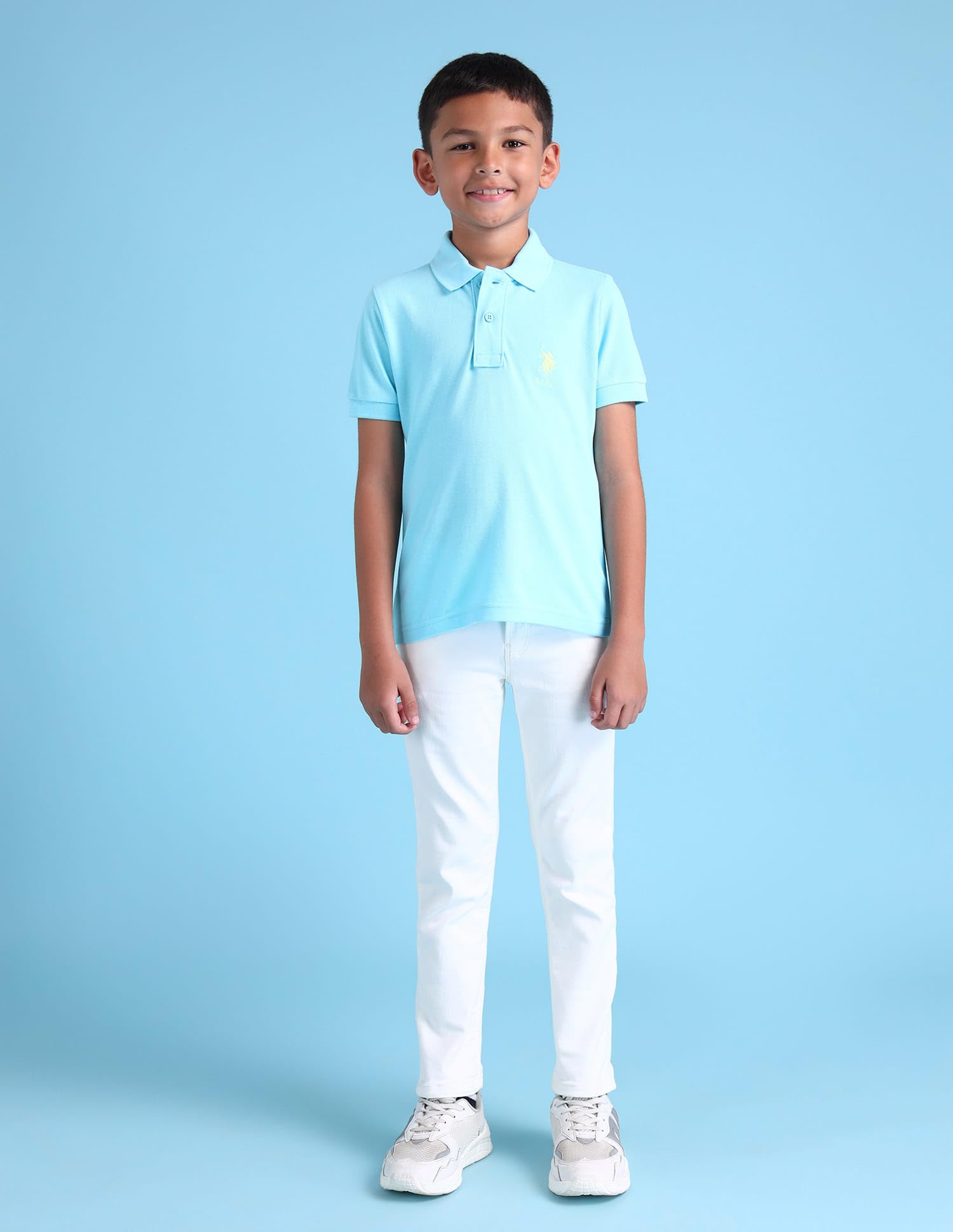 U.S. POLO ASSN. Kids Tshirt for Boys - 100% Cotton, Regular Fit, Solid Pattern, Polo T Shirts for Boys - 12M, Light Blue 2