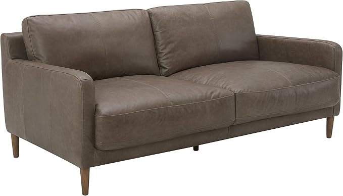 Amazon.com: Amazon Brand – Rivet Modern Deep Leather Sofa Couch with Wood Feet, Grey, 72"W x 38.2"D x 30.7"H : Home & Kitchen