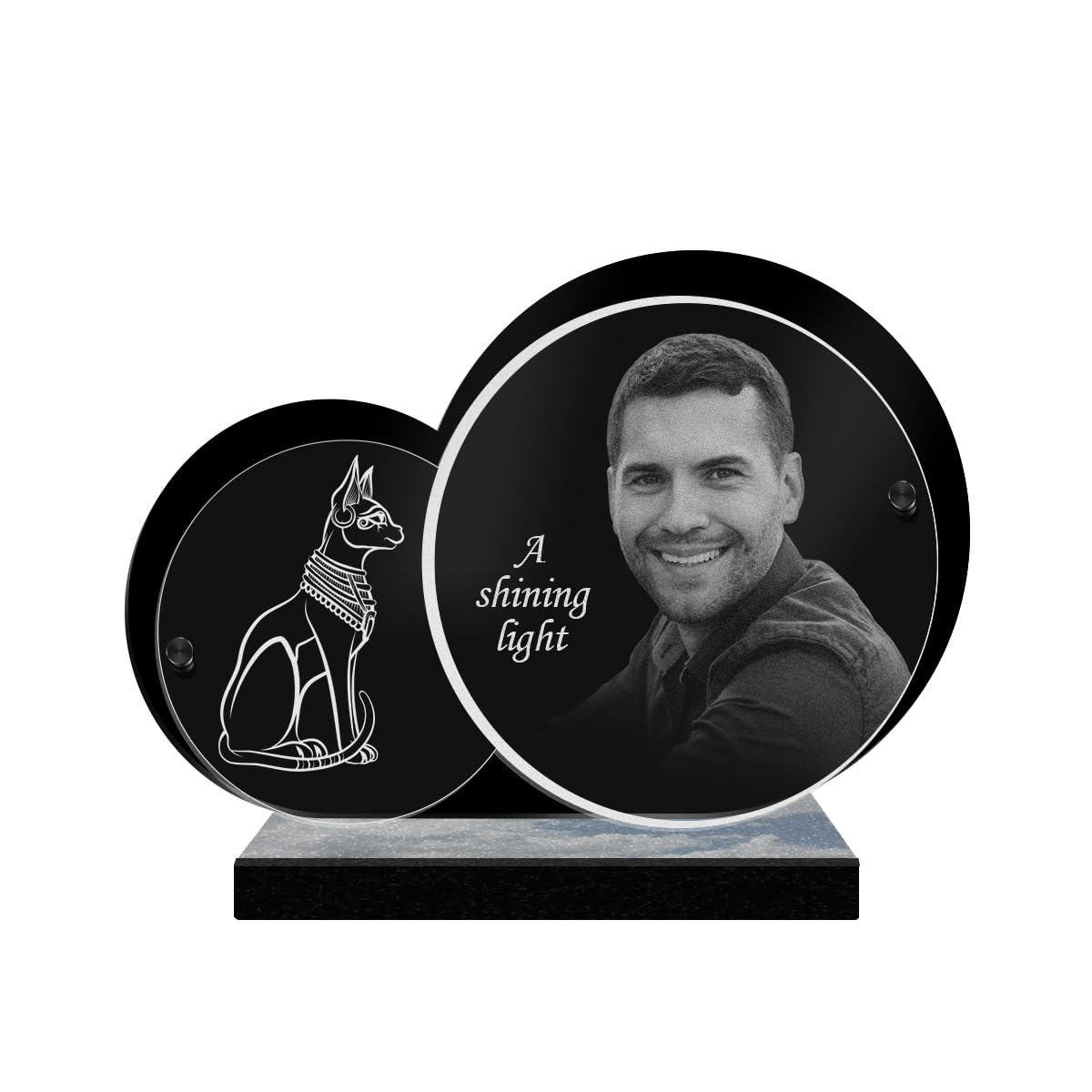 ETERNEL - Personalized Double Circle Bastet Memorial Plaque with Customizable Photo and Text, laser-engraved memorial plaque for tribute, cemetery plaque, mortuary, funerals, obsequies