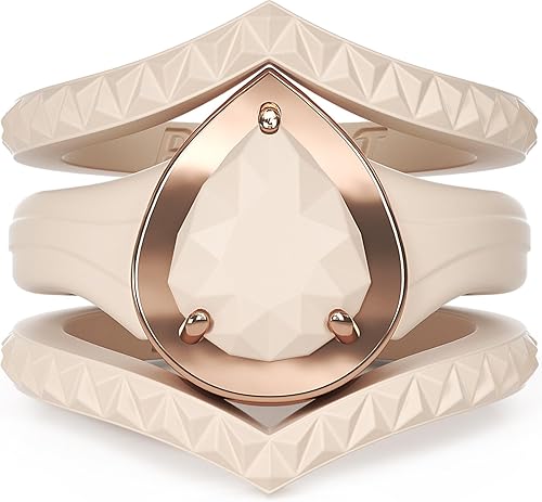 Rinfit Anillos de silicona para mujer, anillos de compromiso o promesa para ella, alianzas de boda de silicona para mujer, pera de silicona con