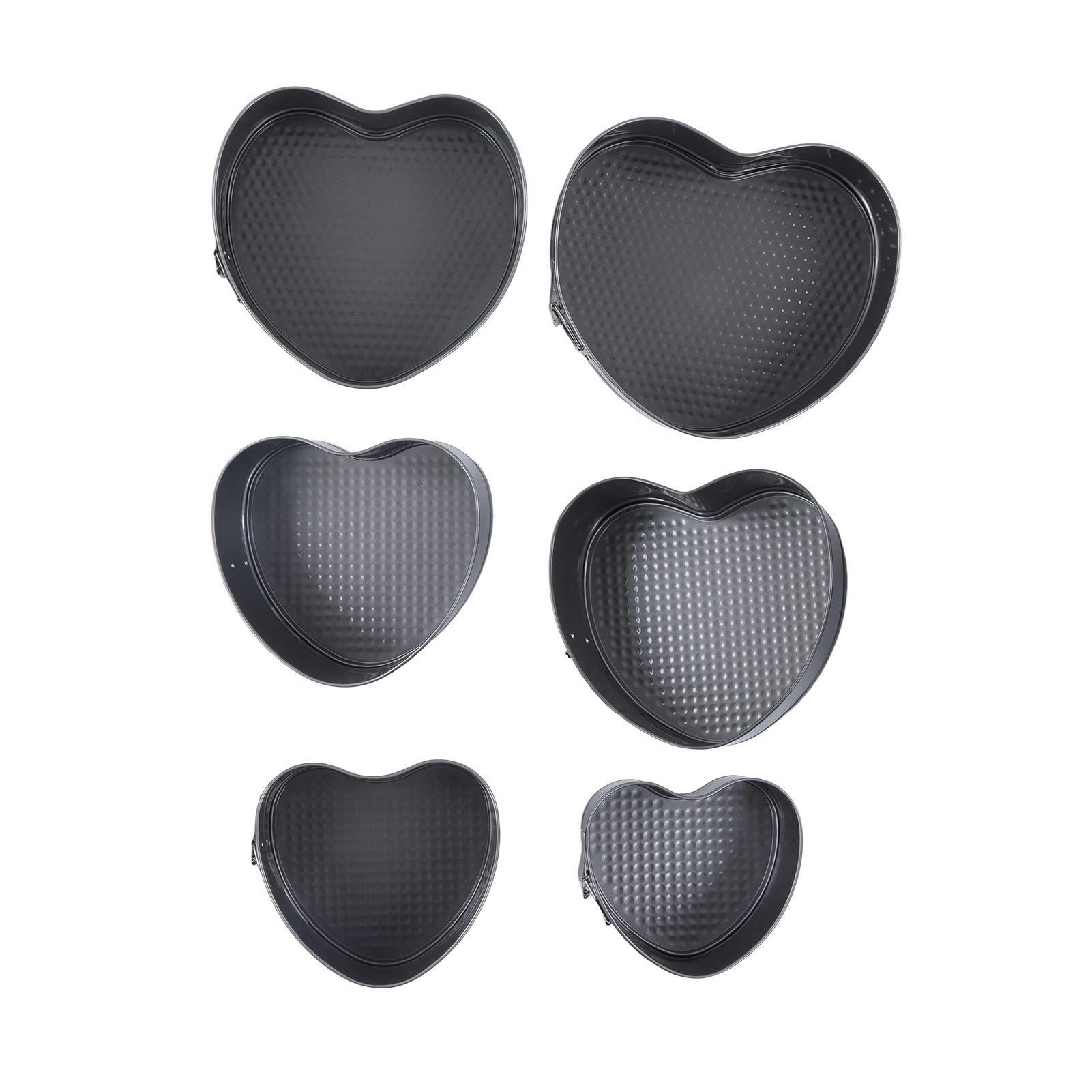 Juego de 6 moldes desmontables con forma de corazón, antiadherentes y de apertura lateral; molde para hornear en acero inoxidable con calentamiento uniforme y cierre a presión,