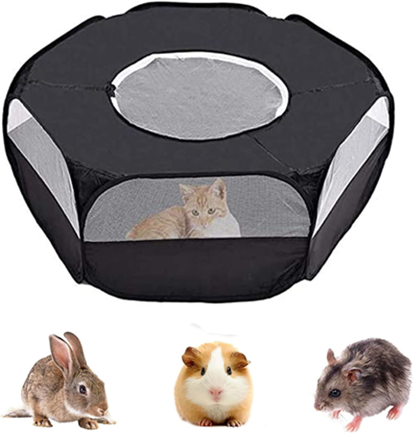 Small Animal Cage, Pet Playpen, Play Tent, Indoor/Outdoor Bedding Fence, Portable Pen for Hamster, Guinea Pig,Bunny, Puppy, Ferret, Rat, Cat, Chinchilla, Bearded Dragon, Hedgehog (Cover-Black)