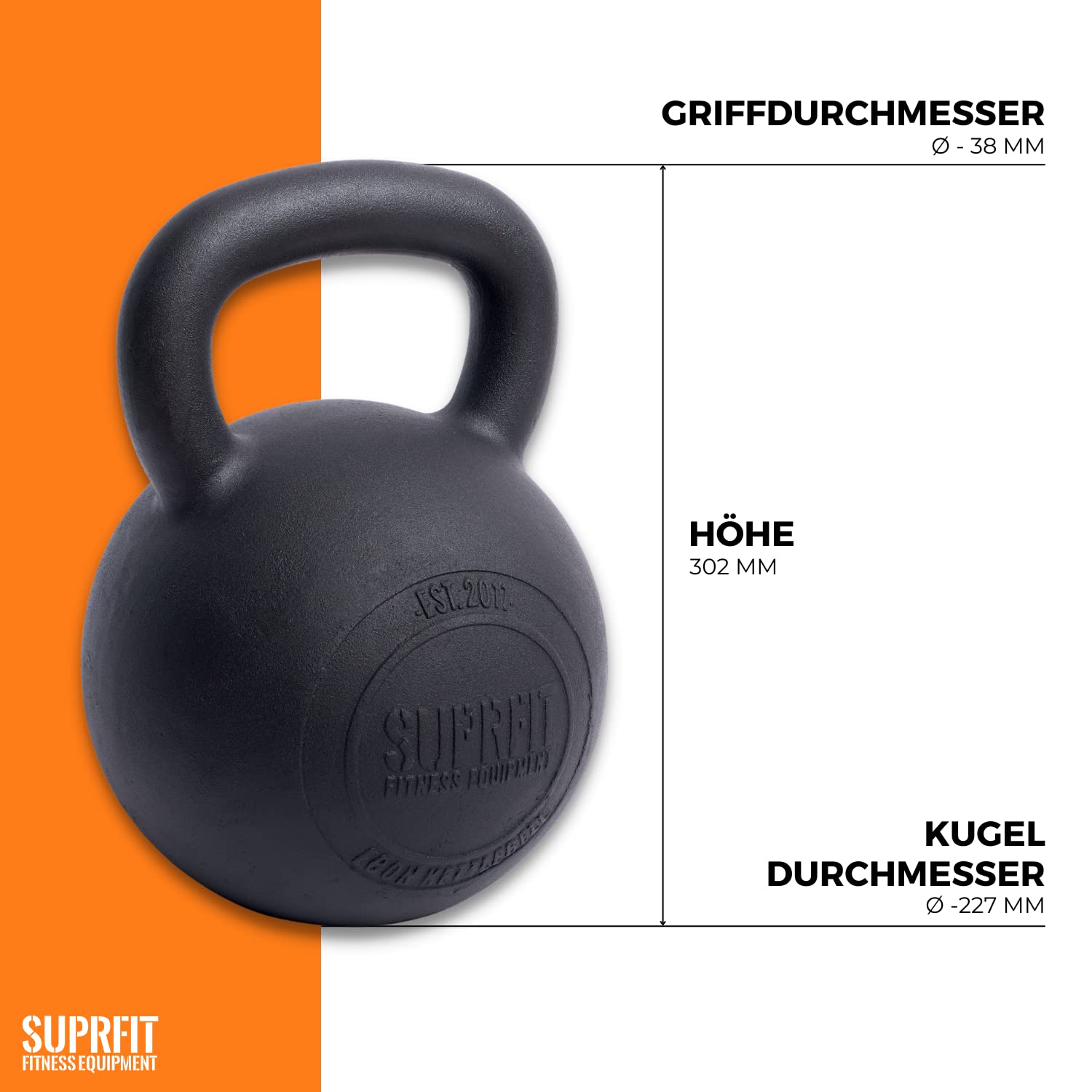 Suprfit - Pesa rusa profesional de Econ 48 kg - Pesa rusa con recubrimiento en polvo de hierro fundido macizo para fitness, crossfit y entrenamiento de fuerza - Pesas rusas negras para gimnasio en