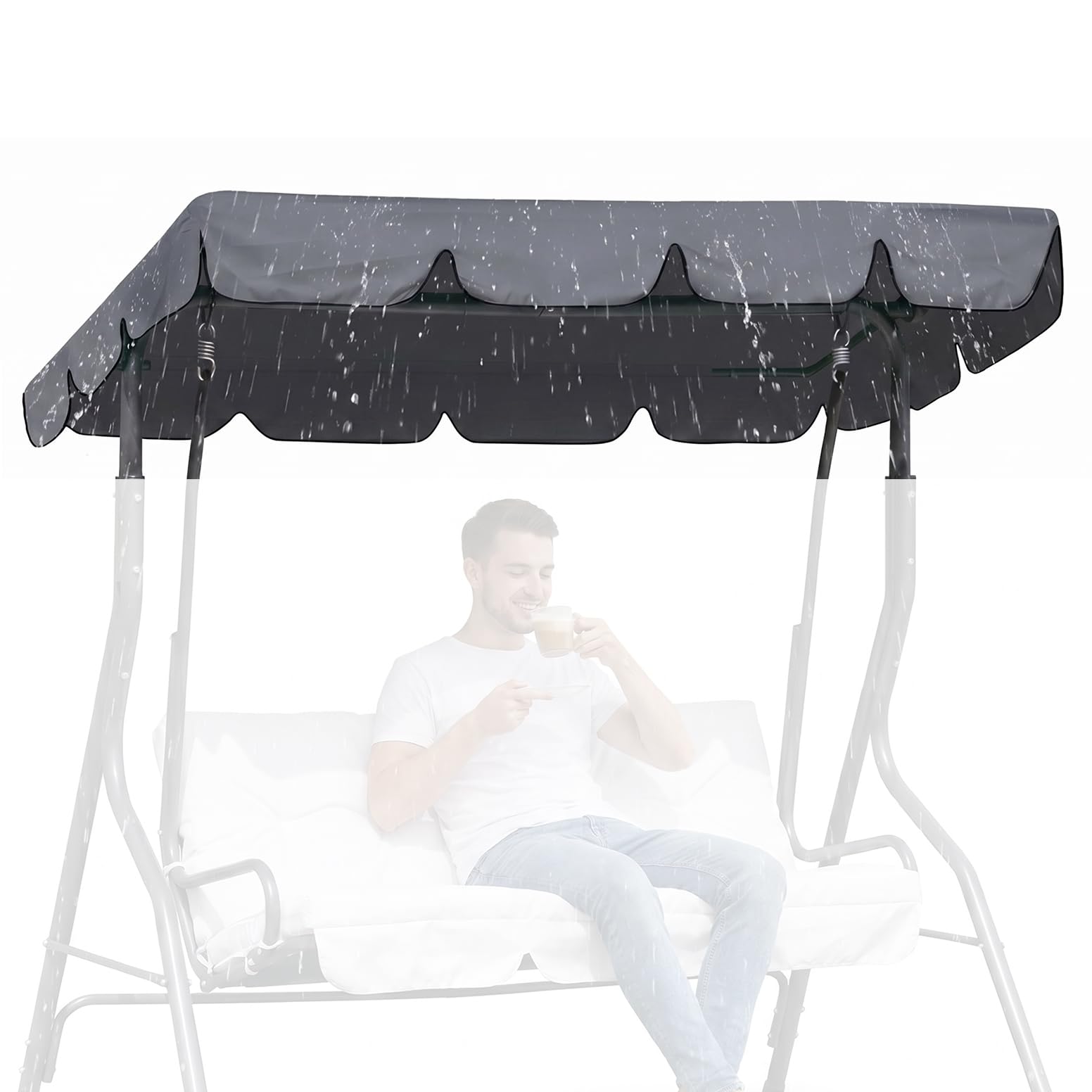Toit de Rechange pour Balancelle de Jardin 210 x 145 x 18CM, Auvent Imperméable de Rechange, Bâche de Toit pour Balancelle de Jardin, pour Balancelle Hollywoodienne, Gris, Anti-UV