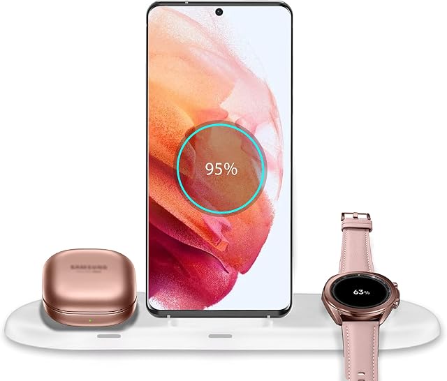 leChivée Wireless Charging Station for Samsung, 3 in 1 Wireless Charger Stand for Samsung Watch 5 Pro/5/4/Gear S4, Fast Phone Charger Dock Pad for iPhone13 Samsung Z Flip/Fold 4/S22/S21 Galaxy Buds 2