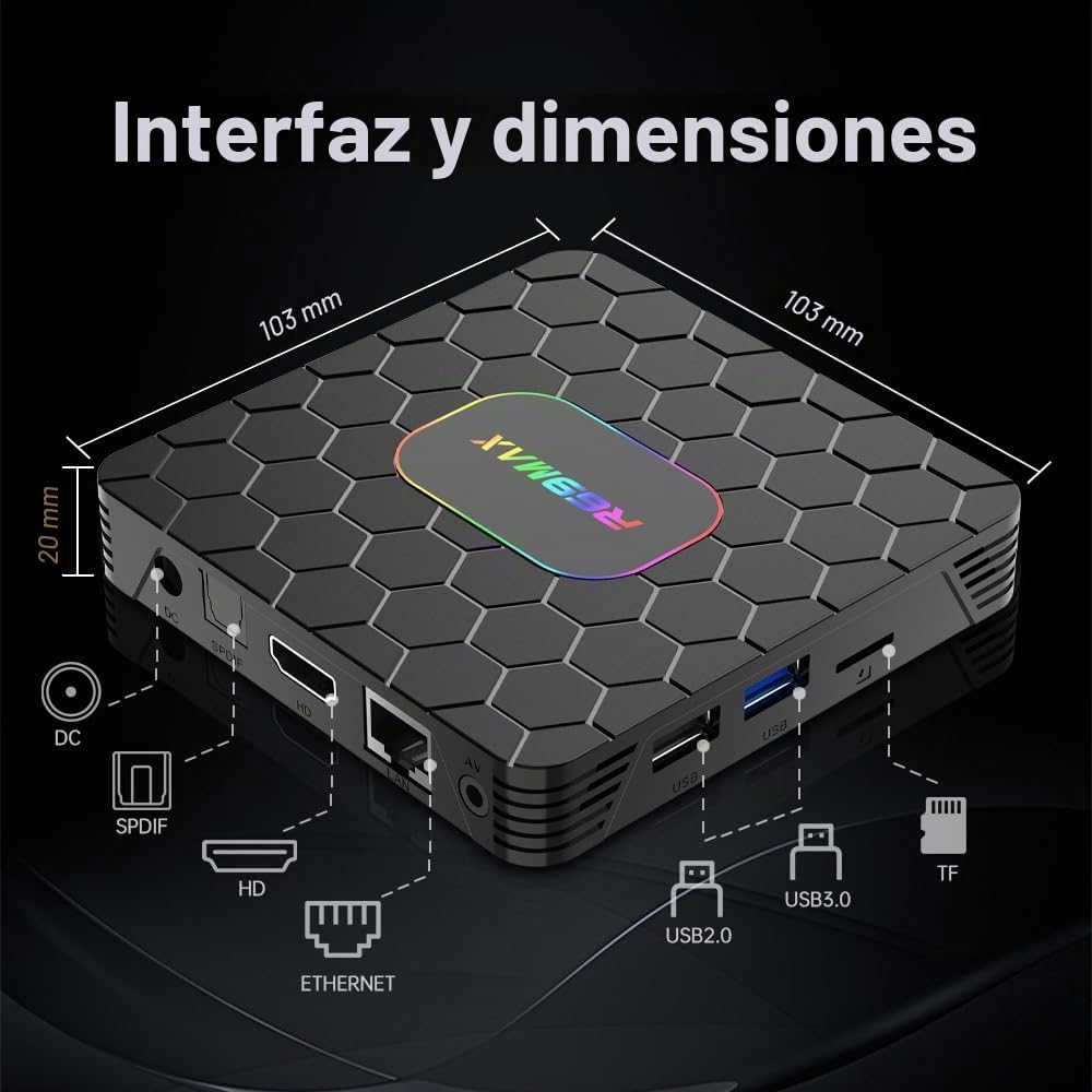 TV Box Android 14.0,R69MAX Smart TV Box with 4GB RAM 32GB ROM RK3528 Quad Core Arm Cortex A53 Mali-450 GPU Support 8K 3D 1080P 2.4/5.0GHz WiFi BT5.0 10/100M Ethernet DLNA HDMI2.0 H.265 USB3.0