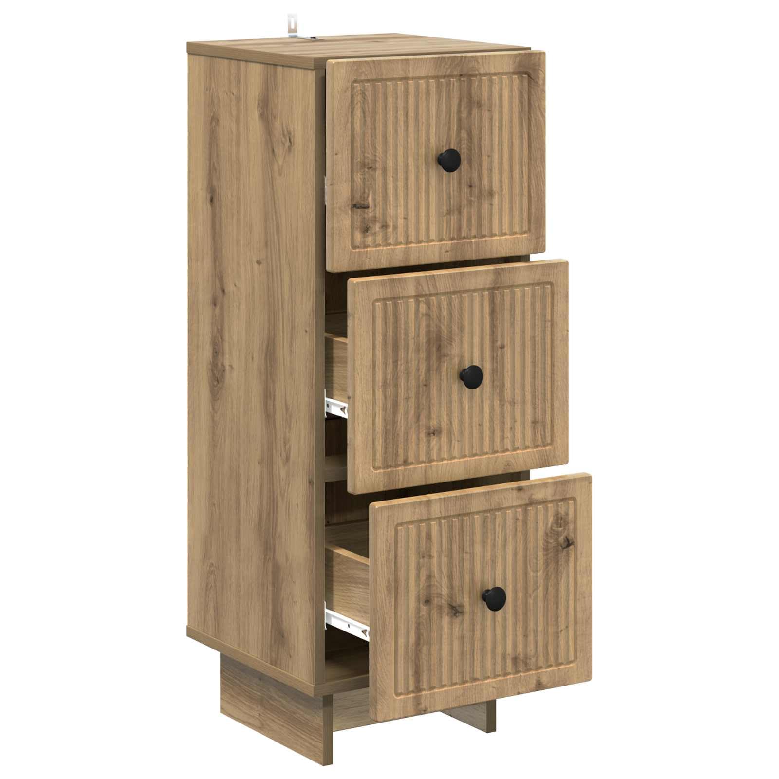Cassettiera in rovere Artisan, 33 x 34,5 x 90 cm, con 3 cassetti, spazio per soggiorno, ufficio, corridoio e cucina, pratica soluzione di archiviazione con maniglie in metallo
