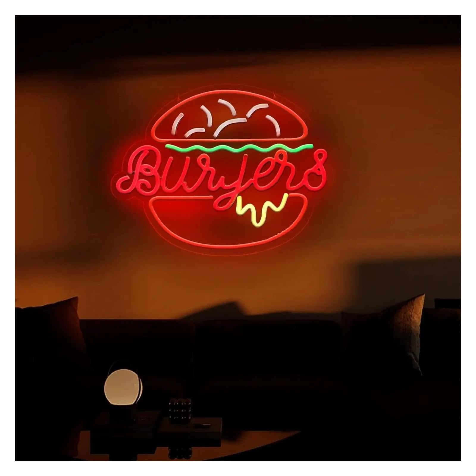 XENITE Luces Art Decoration Christmas Letrero De Neón De Hamburgo Decoración De Pared Con Luz LED Para Tienda De Hamburguesas Restaurante Comercial De Comida Rápida Cine Bar 39.32cm×29.97cm