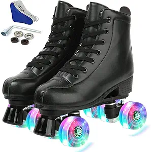 YYW Roller Skates for Women and Men, High Top PU Leather Classic Double-Row Indoor and Outdoor Beginner Shoes