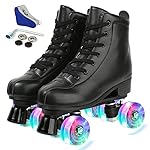 YYW Roller Skates for Women Men, High Top PU Leather Classic Double-Row Indoor Outdoor Roller Skates for Beginner a Shoes Bag (Black Flash Wheel, 41)