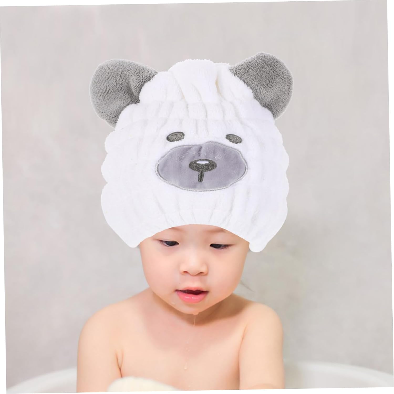 FRCOLOR Absorbent Hair Dry Hat for Boys and Girls Bear Design Quick Drying Towel Wrap