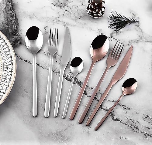 Miniatura 4 de Juego de cubiertos de 24 piezas para 6 personas con forma de huevo, caja de vajilla con acabado de espejo, cubiertos de acero inoxidable, incluye