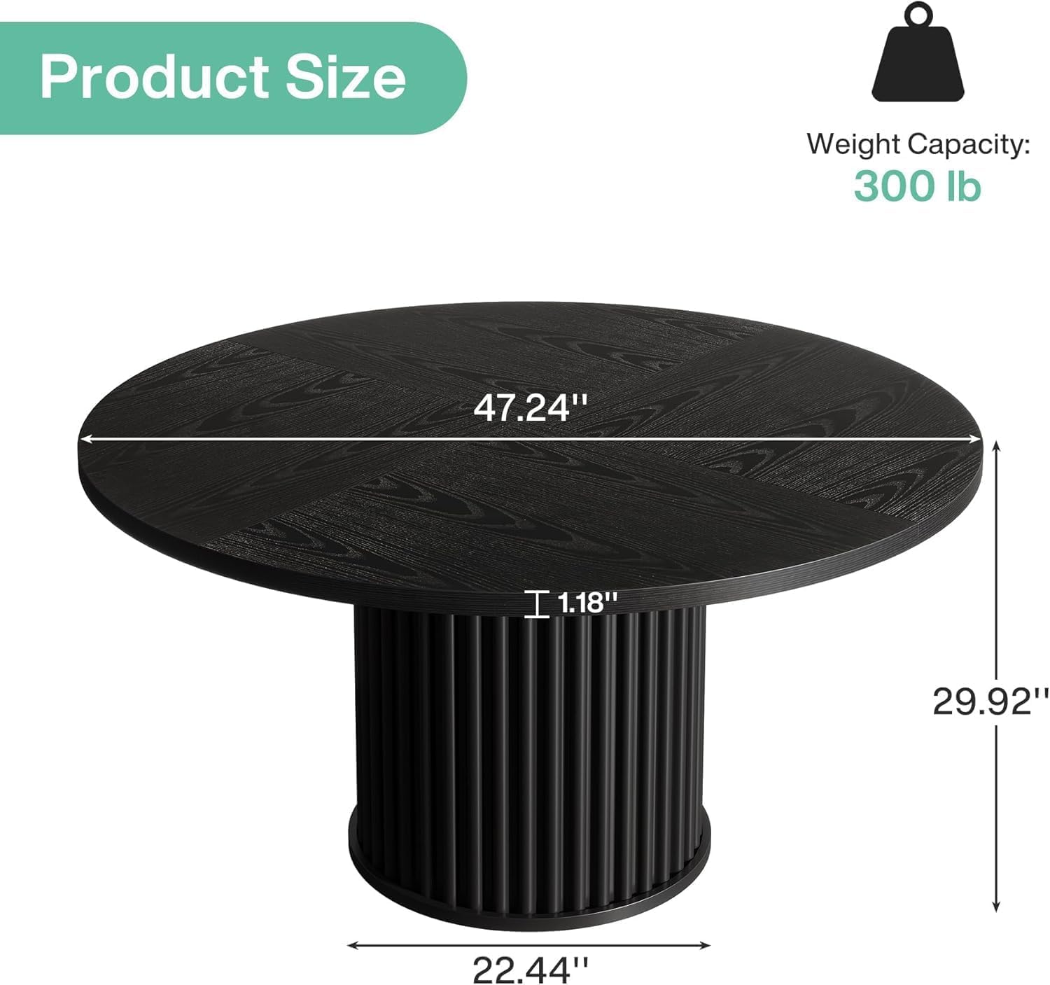 Tribesigns Mesa Redonda Comedor, Mesa Comedor Negra para 4-6 Personas, Mesa de Comedor Redonda de 120cm para Comedor y Sala de Estar