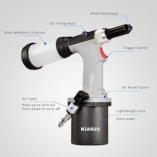 Miniatura 4 de KIARUO Pneumatic Rivet Gun S30 Self-Suction Air Rivet Gun 316" 532" 18" 332" Hydraulic Riveter with 1 Set of Extra Jaws