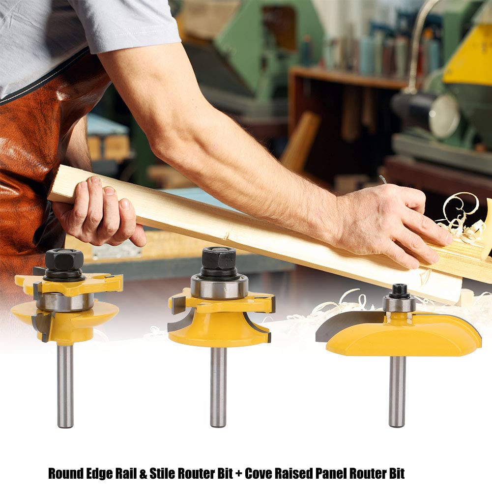 Set di 3 frese per profili a cassetta e stile con gambo da 1/4 pollice, fresa in carburo per lavorazione del legno con rivestimento resistente al calore, adatta a legni duri,