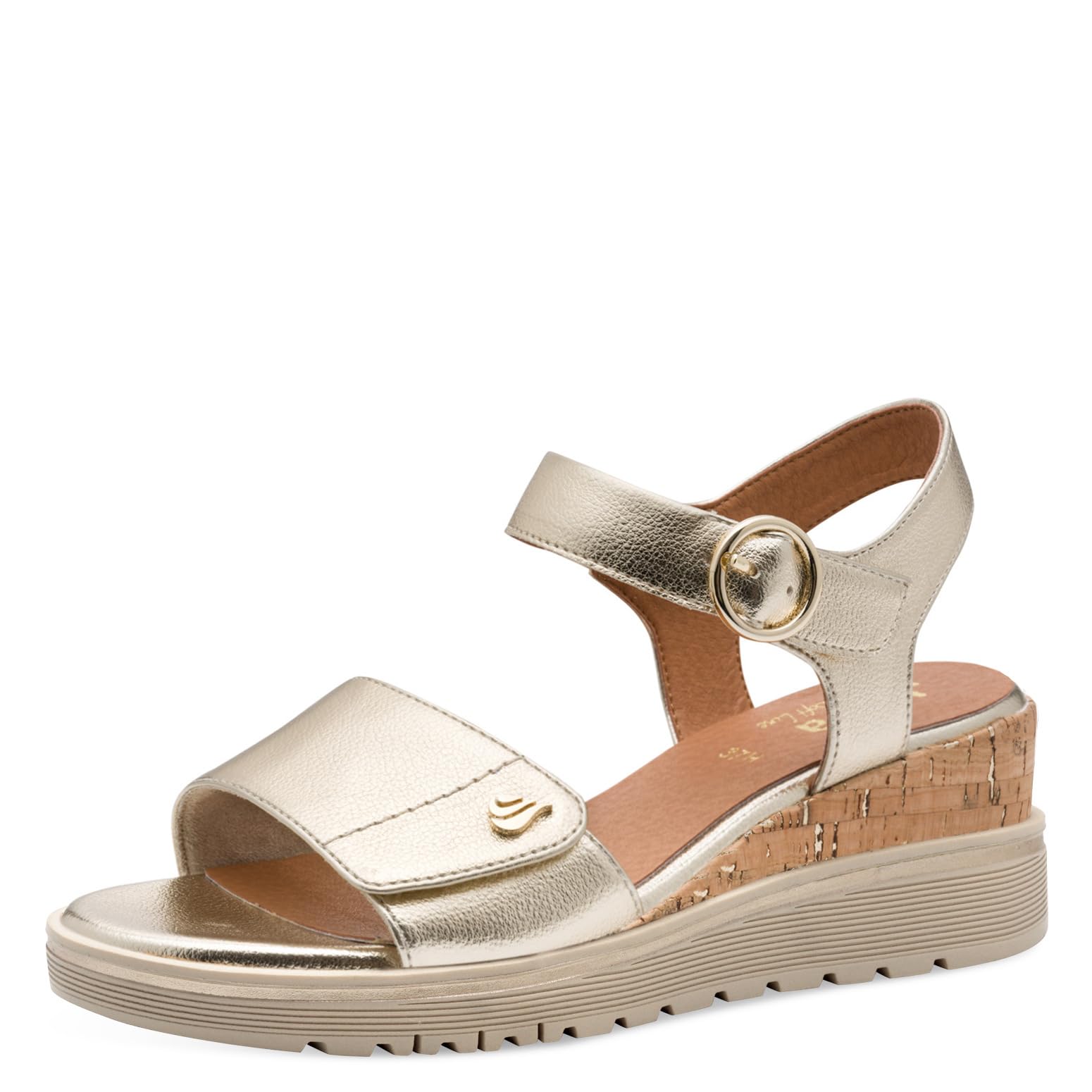 Jana Women's Wedge/Plat Sand MultiAdj+Vegan Wedge Sandals, Gold, 39 EU