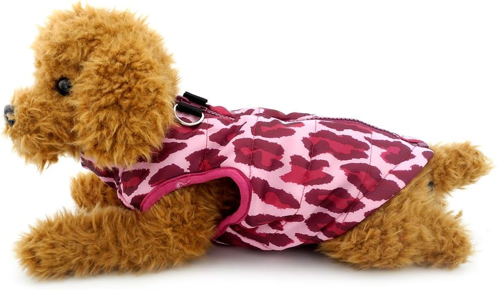 SMALLLEE_LUCKY_STORE Small Dog Cat Winter Coat Harness Jacket with D-ring Boy Girl Pet Puppy Comfort Padded Bomber Vest No Pull Chihuahua Clothes Pink Leopard XS 4