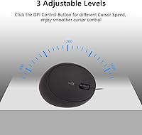 Vista 5 de Ratón óptico ergonómico vertical con cable USB para computadora, computadora portátil, PC, computadora de escritorio, Mac, oficina, escritorio