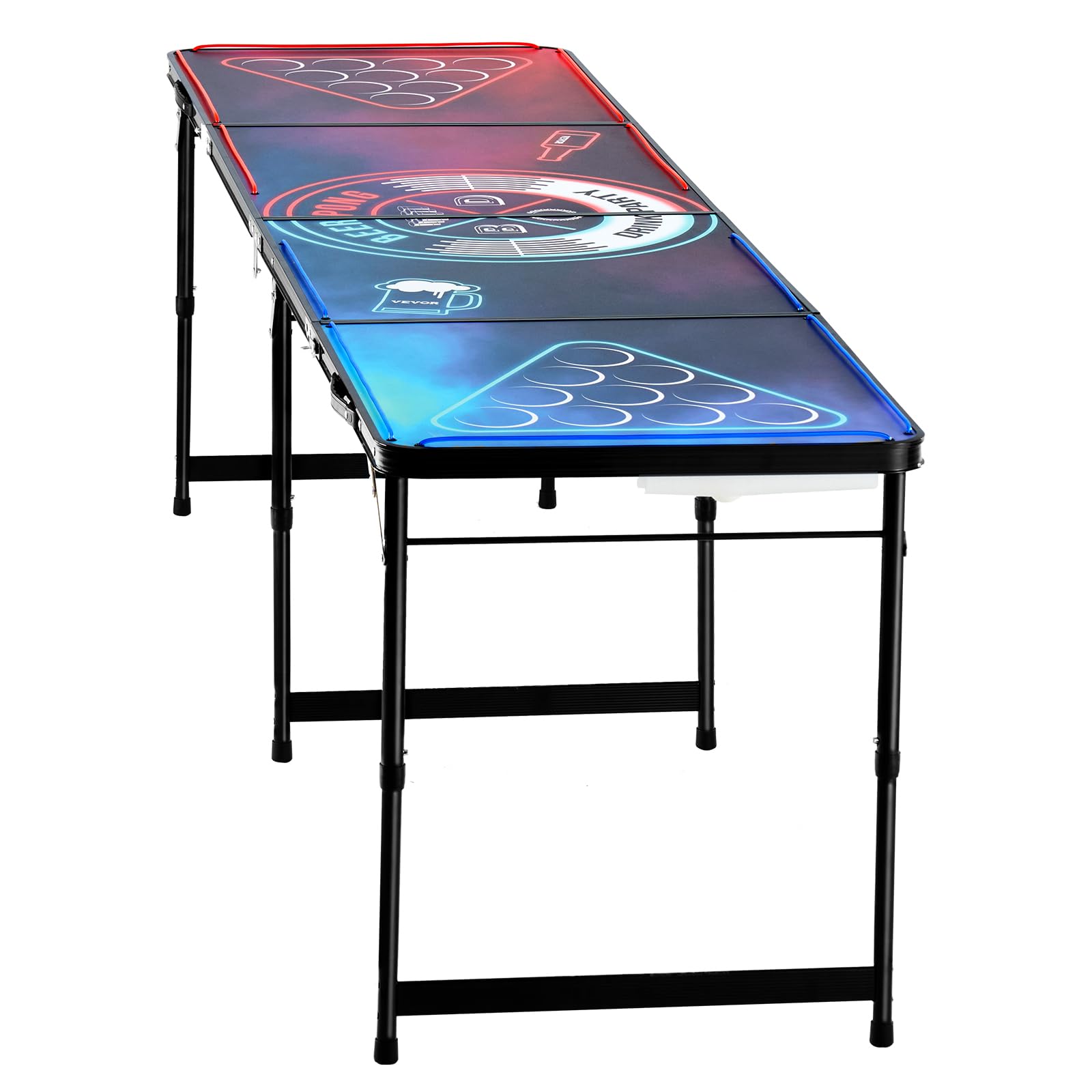 VEVOR Tavolo da Beer Pong Portatile 2,4 m con Luci a LED, Tavolo Pieghevole con Maniglia per Trasporto e 6 Palline da Pong, Altezza Regolabile 2 Livelli 710 mm 520 mm Carico Max 30 kg, Feste