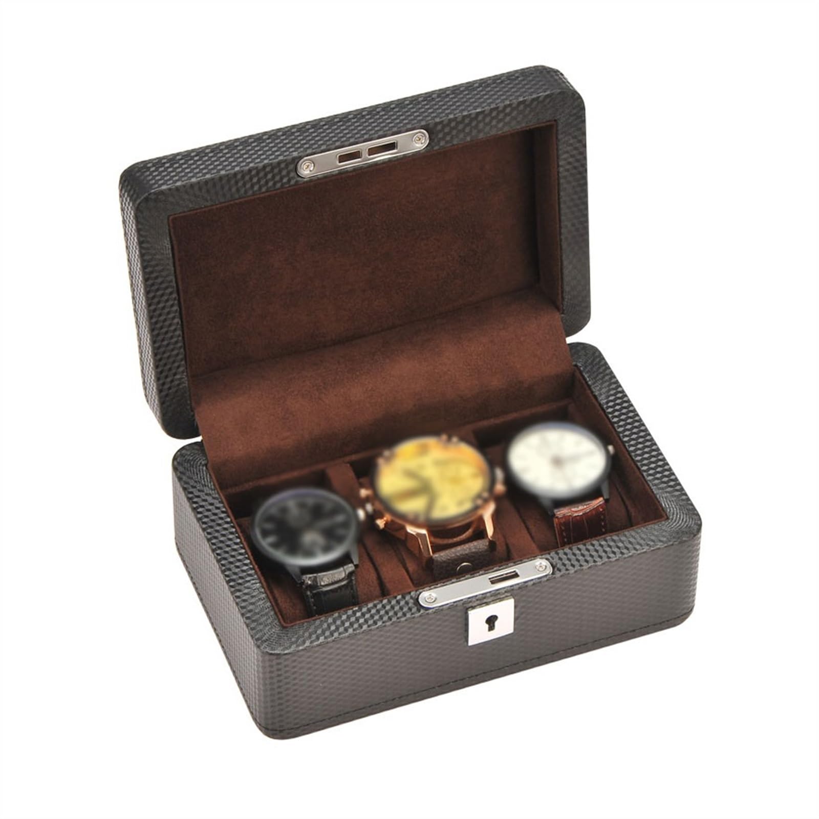 Boîte de rangement pour montres Boîte d'affichage de Collection montres à 3 cellules, organisateur montre Style Vintage, boîte rangement en cuir PU avec serrure