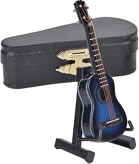 Joyzan Miniature Wood Guitar Model, Mini Wooden Electric Guitar Music Instrument Stand Support Case Display Small Replica Collectible Decoration Birthday Gift Ornaments Craft Home Decor