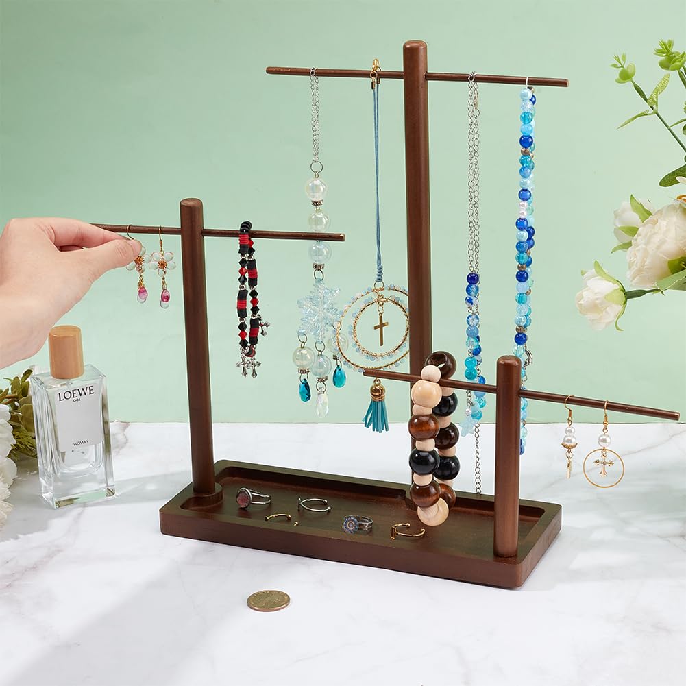PH PandaHall Schmuck Organizer Ständer 3 Stufiger Armband Halskettenhalter Schmucktablett Aus Holz Präsentationsständer Mit Holzsockel Zur Aufbewahrung von Halsketten Armbändern Und Ringen 18x10x31cm