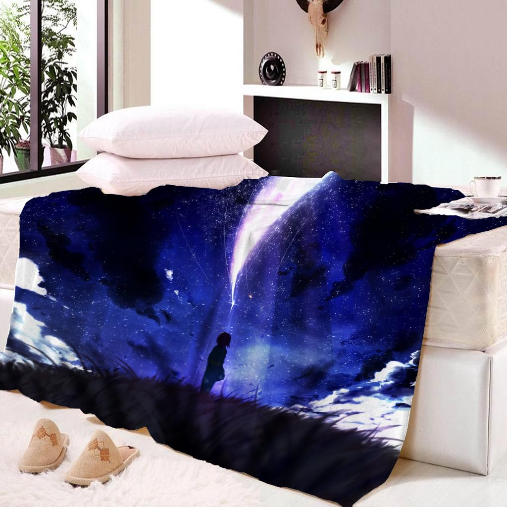 Mantas Para Sofa Lana Mullida 150X200Cm Manta De Franela Para Cama De Microfibra De Piel Artificial Suave Y Cálida, Adecuada Para Sofá O Cama, Lluvia De Meteoritos Cielo Estrellado Azul Impresión P