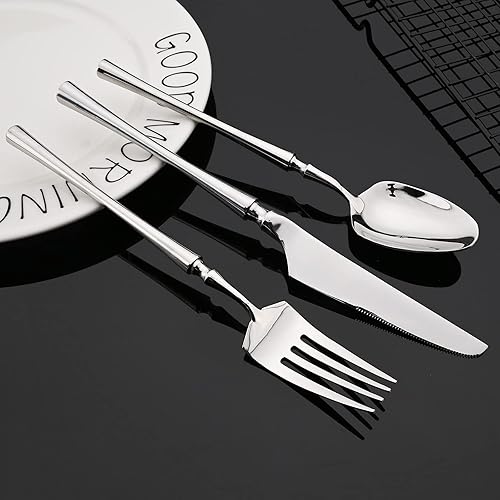 Miniatura 4 de JASHII Juego de vajilla de lujo de 20 piezas de plata para 4 cubiertos con cuchara tenedor de ensalada, juego de utensilios de cubertería, pulido