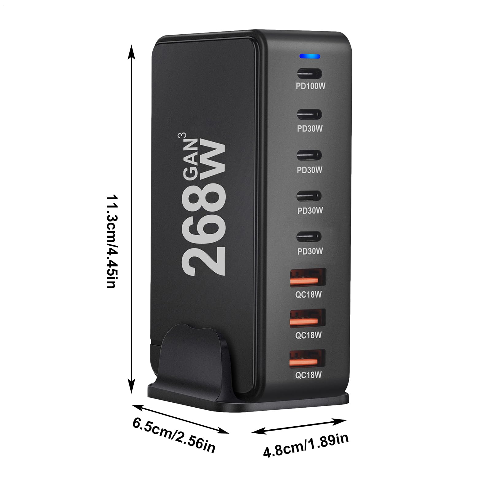 Cargador USB C Estación de Carga Rápida de 8 Puertos | Bloques de Carga Rápida de 268W para Teléfonos Tabletas Portátiles y Dispositivos Electrónicos de Oficina en Casa