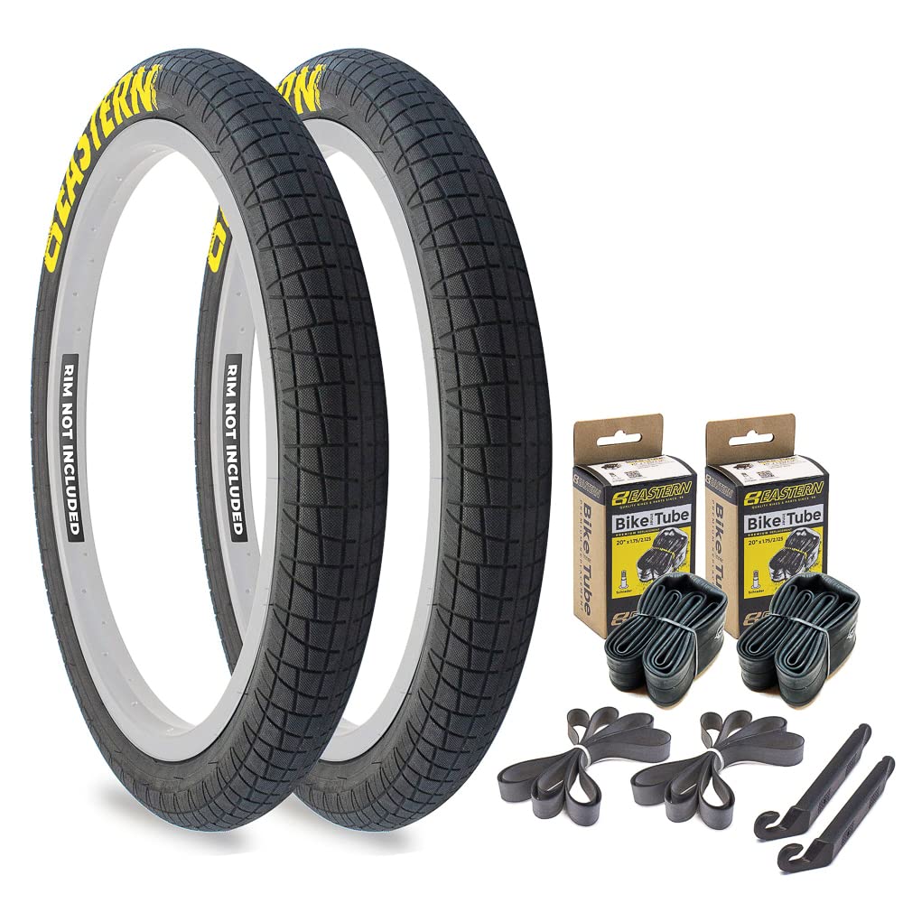 Eastern Bikes Throttle 20 inch BMX Tires Available with or Without Tubes, 2.2, 2.3 and 2.4 Inch Widths, White or Yellow Logo.