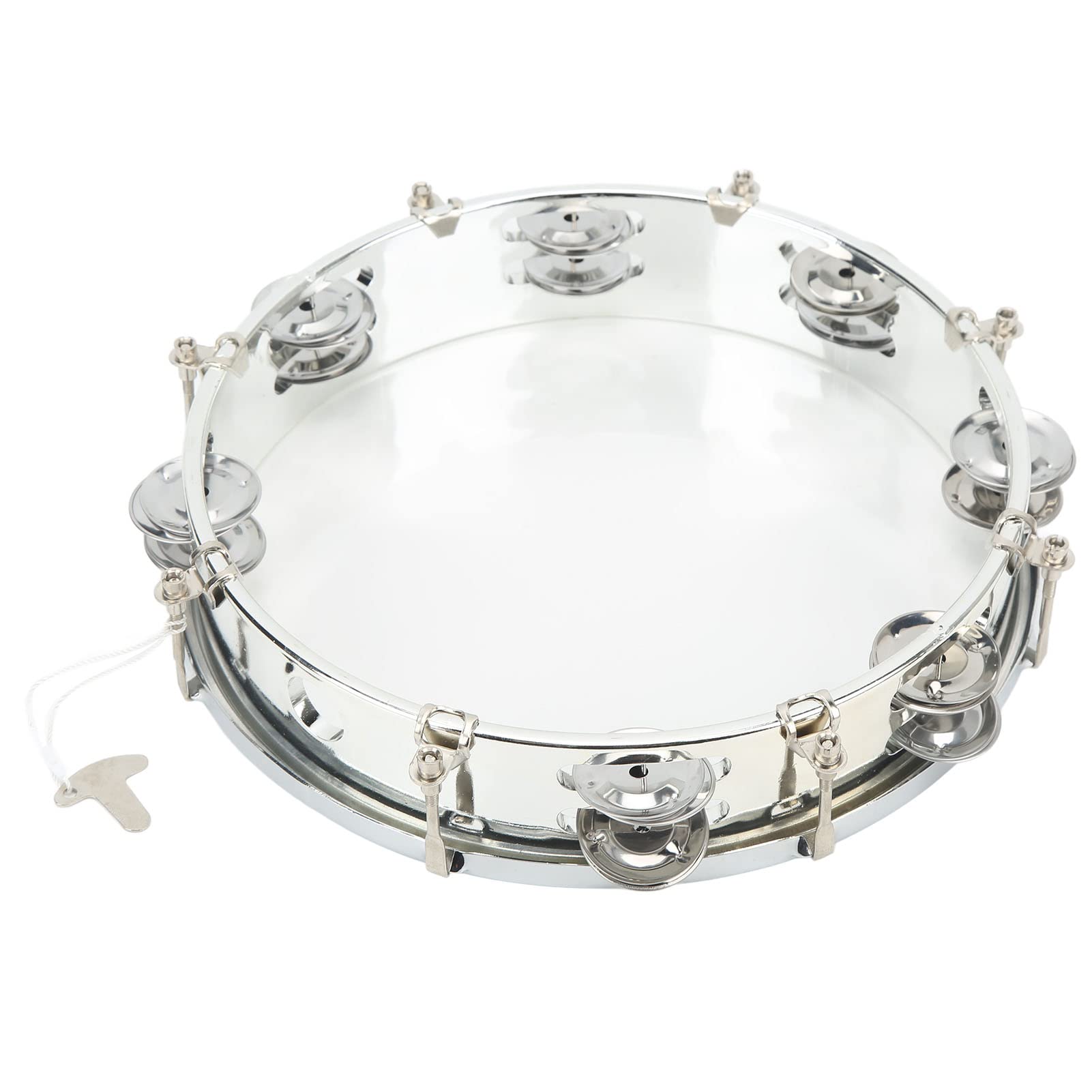 Handtrommel, 25,4 cm, verstellbarer Ton, zweireihige Metallglocken und ABS-Rahmen, leichtes Schlaginstrument für Anbetung/Konzerte/Partys, geeignet für alle Altersgruppen (transparent)