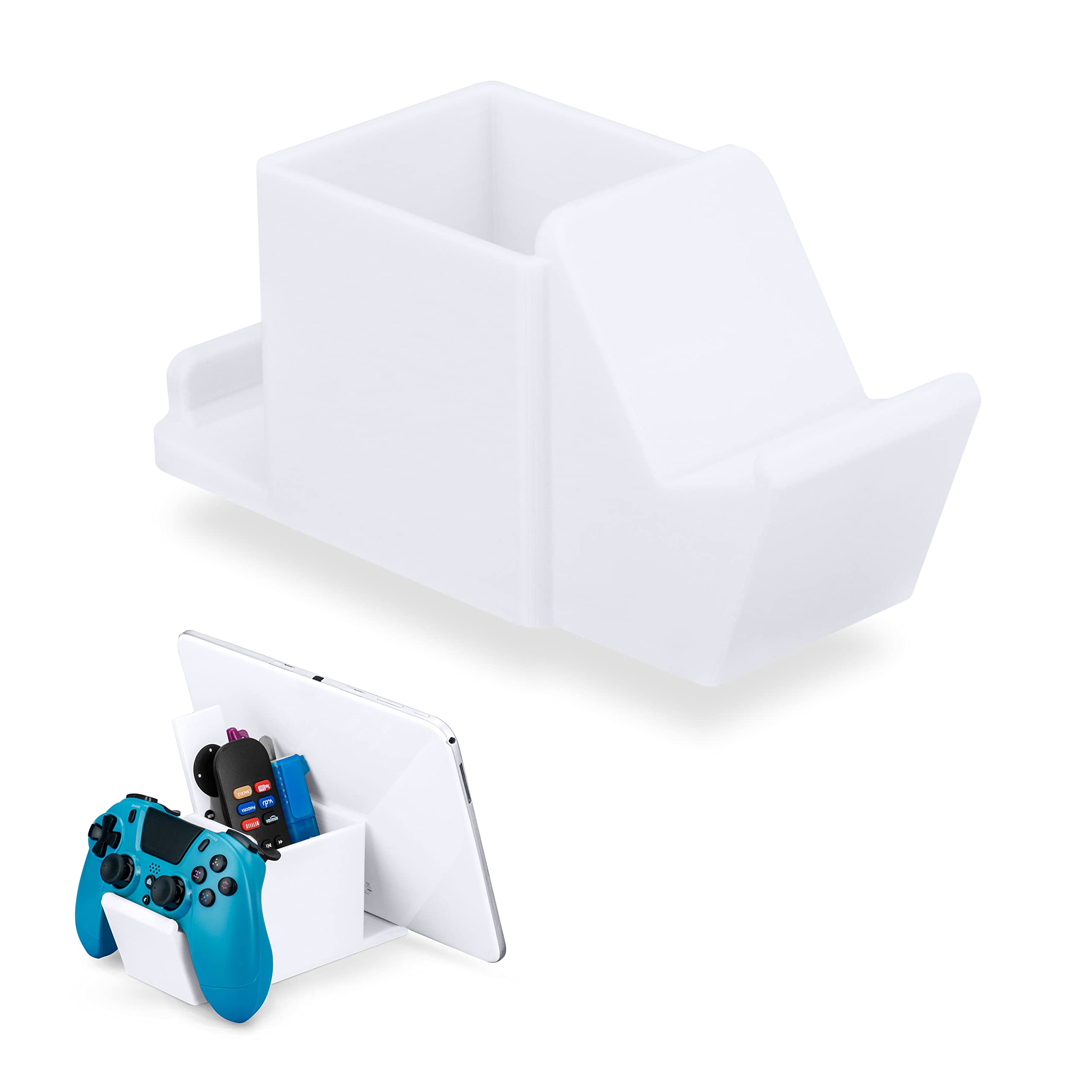 Desk Organizer with Game Controller Holder Tablet Stand for iPads iPhones TV Remote Pen Storage Reduce Desktop Clutter