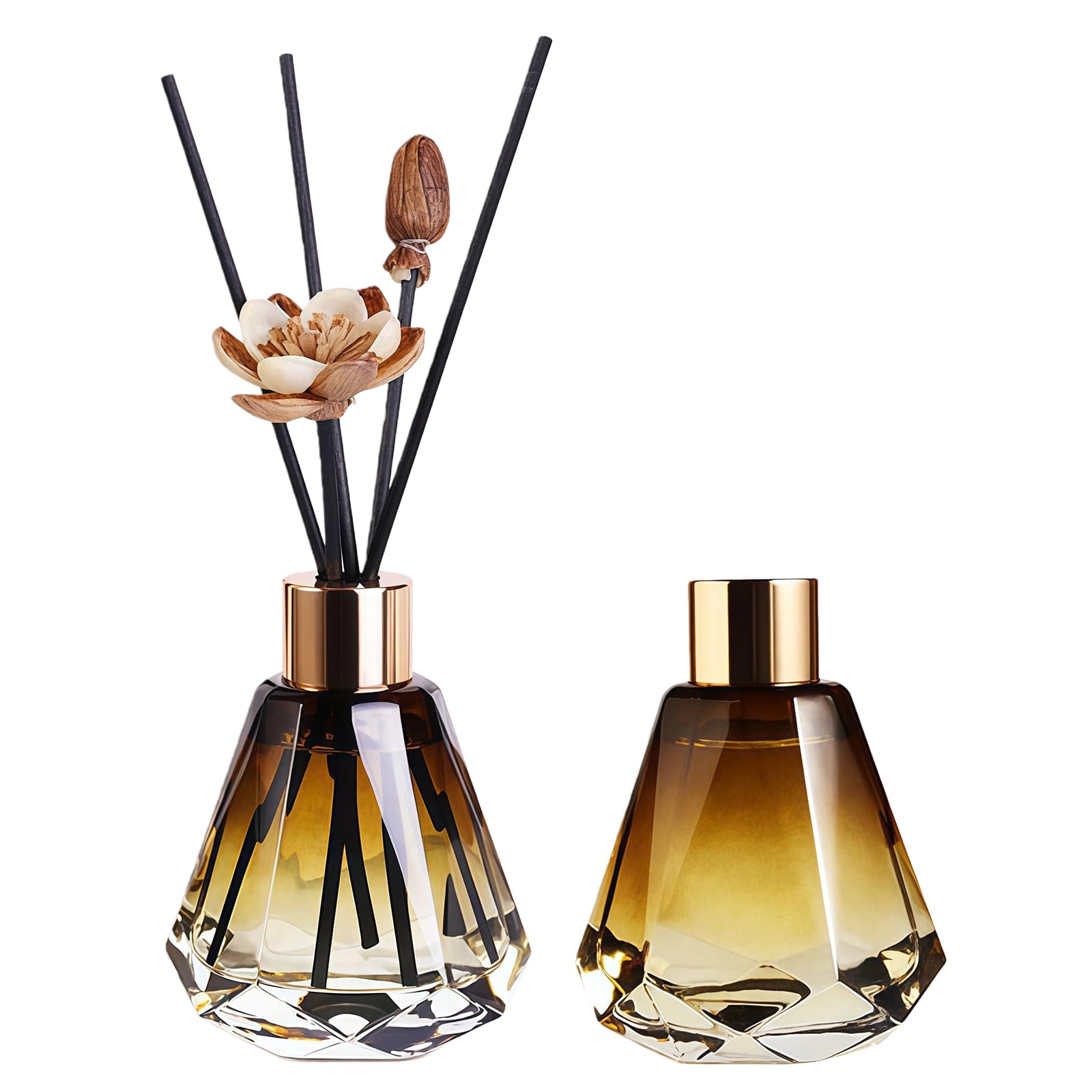 Lot de 2 flacons diffuseurs vides Rechargeables en Verre de 60 ML pour aromathérapie, Parfum, Accessoires de Rechange pour décoration d'intérieur et de Salle de Bain