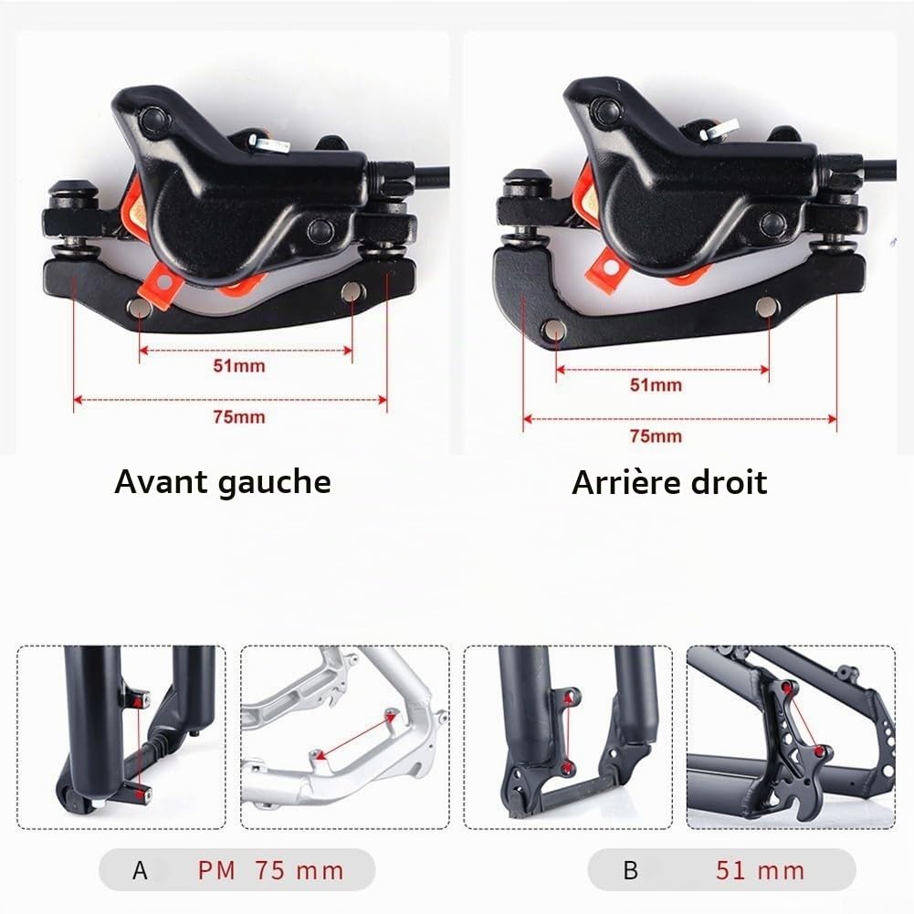 Kit de frein hydraulique efficace pour vélo électrique 3 broches, avant 800 mm et arrière 1400 mm
