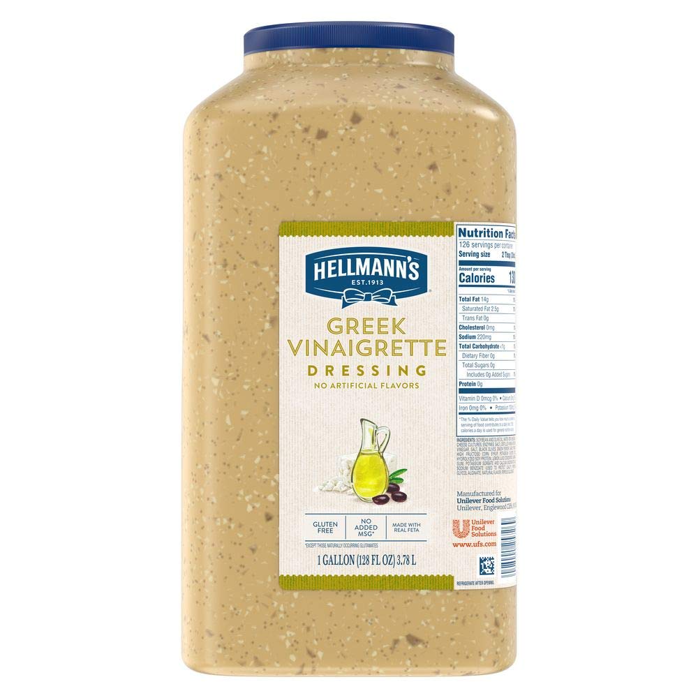 Hellmann’s Greek Vinaigrette Salad Dressing Jug Gluten Free, No Artificial Flavors or added MSG, 1 gallon (Pack of 1) Hellmann’s Greek Vinaigrette Salad Dressing Jug Gluten Free, No Artificial Flavors or added MSG, 1 gallon (Pack of 1)