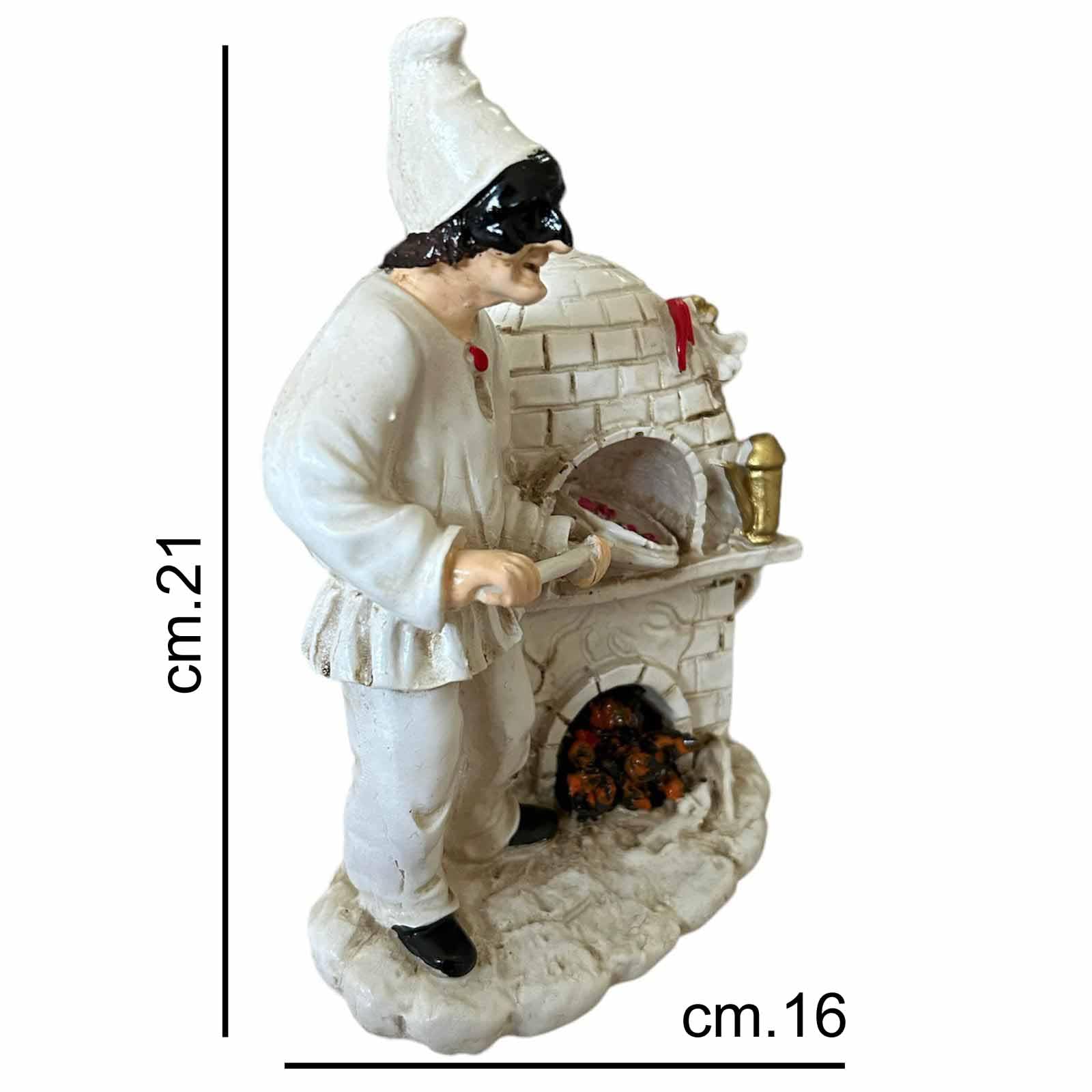 Generico Corno Portafortuna Statua Pulcinella napoletano in Resina Dipinta a Mano (Pulcinella pizzaiolo con forno)