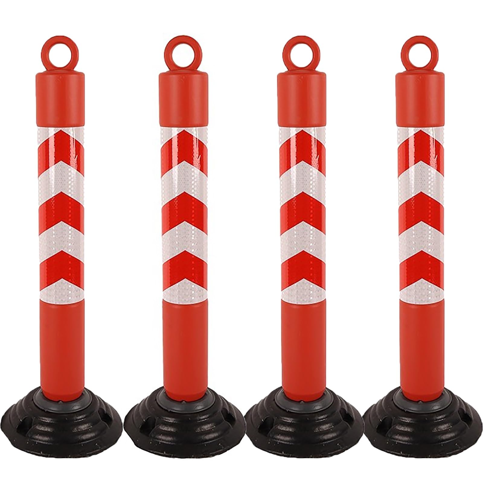 SaryEdge Flexible Reflective Safety Bollard Post with Base Kit for Portable Traffic and Parking Barrier Warning,Red-4pcs,Red-4pcs