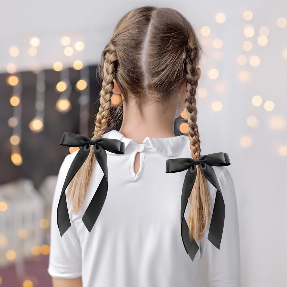 Amazon.co.jp: Yetuab サテンボウダブルリボンヘアクリップ、2個セット 
