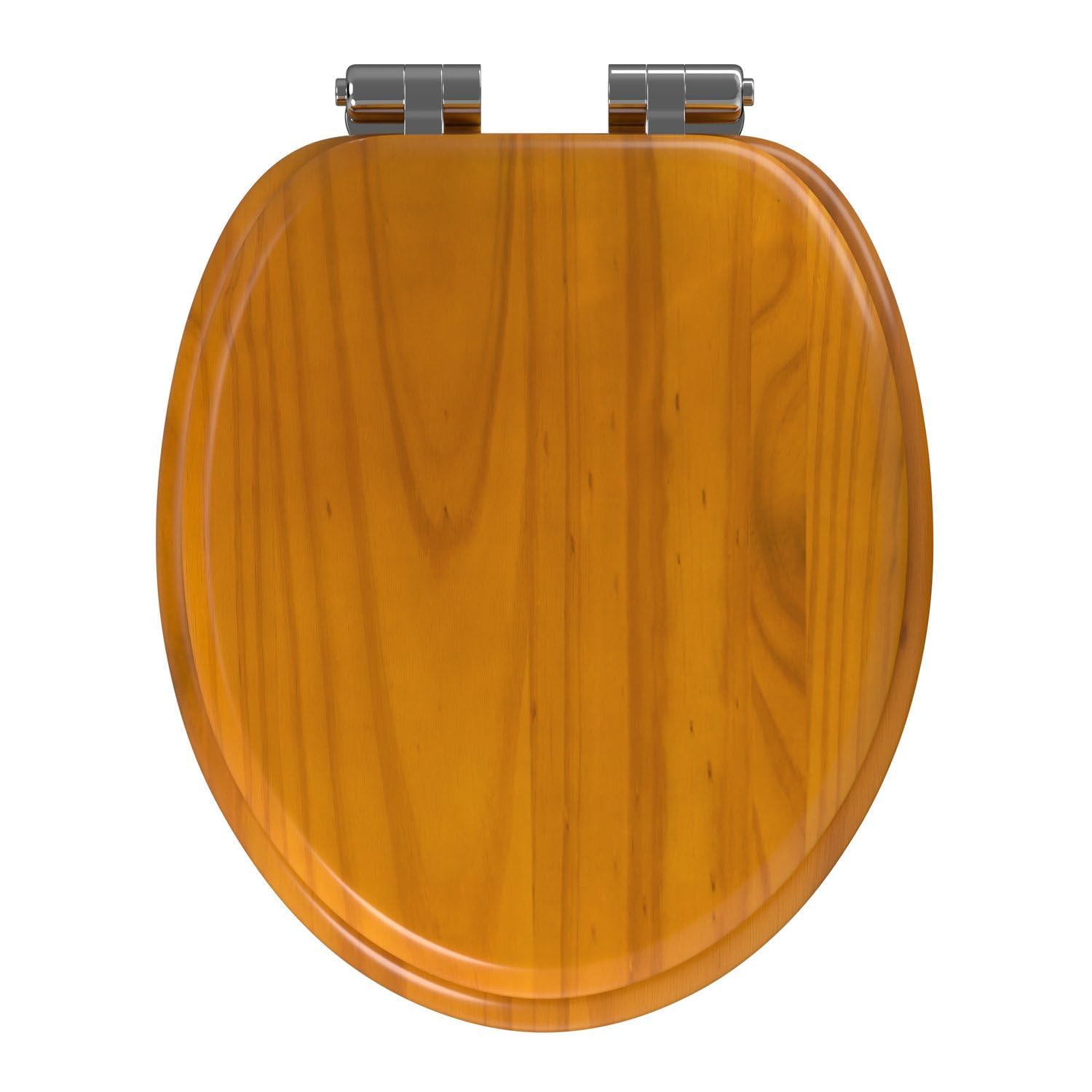 Traditional Bathroom Wc Wooden Round Toilet Seat Chrome Hinges Fittings Wood 5060184435918