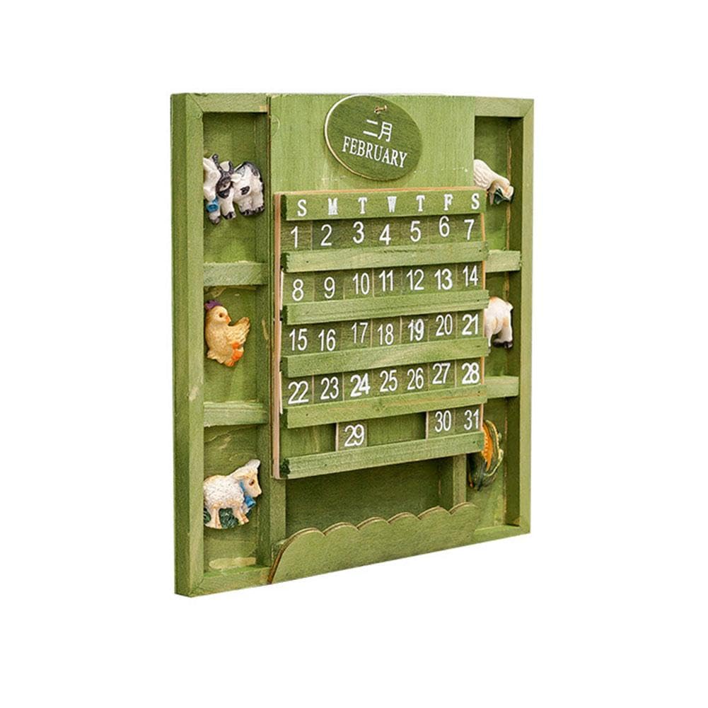 Wall Calendar Creative Decorative Wood Perpetual Calendar Hanging Ornament, Retro Wooden Perpetual Calendar Puzzle Wall Decorative Calendar Manual Switching Calendar Desktop Calendar for Home Office