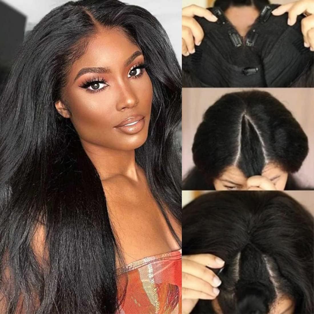 UNICE Kinky Straight V Part Wigs Human Hair for Women Glueless Upgrade U Part Wigs Machine Made Clips in V Part Wig Real Scalp Beginner Friendly