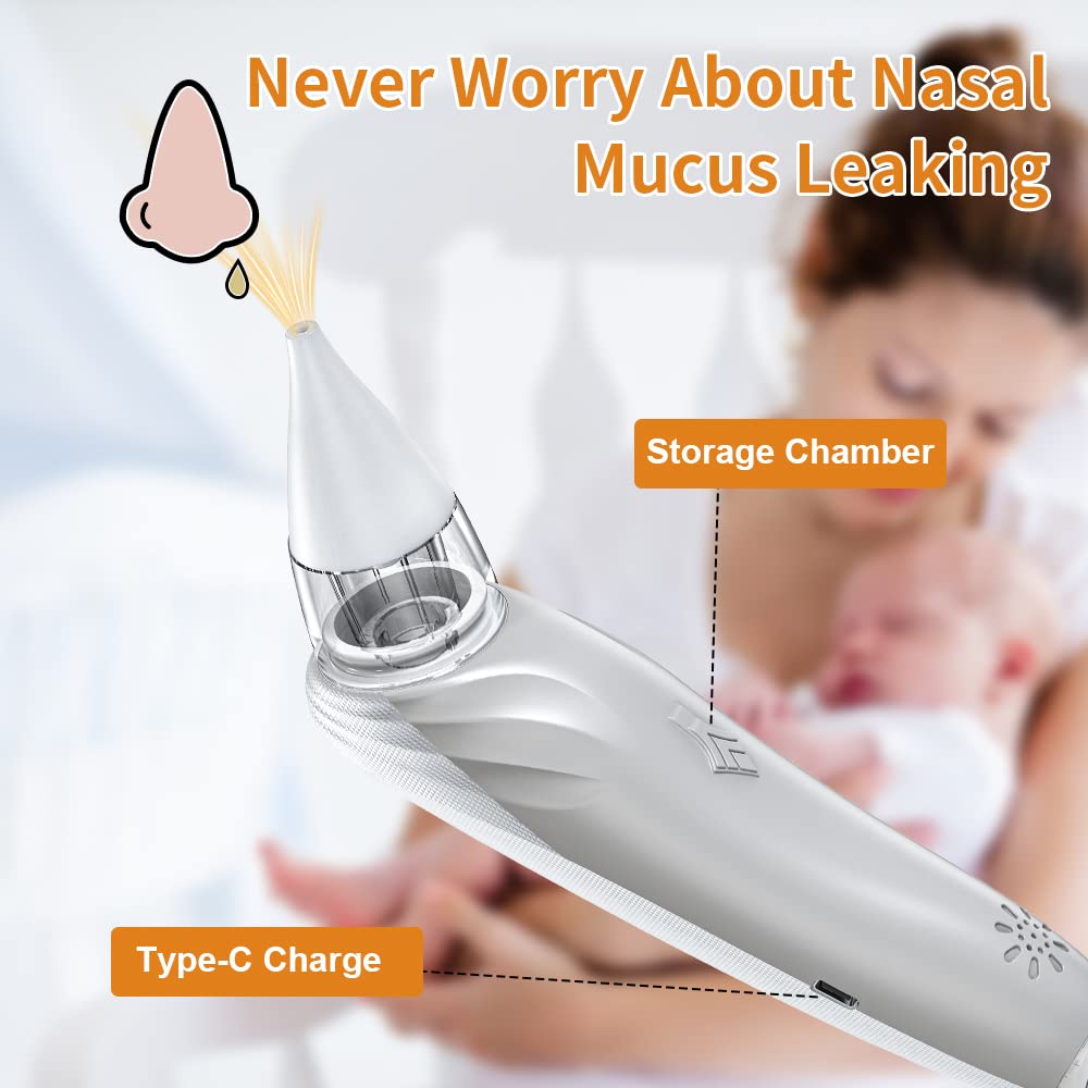 Aspirador nasal eléctrico para bebé, ventosa de nariz de bebé, ventosa automática para bebé, succión ajustable de 3 niveles, recargable, con función de pausa, música y calmante de luz